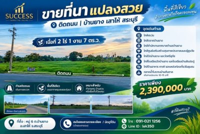 ขายที่นาแปลงสวย ติดถนน 2 ไร่ 1 งาน 7 ตร.ว. บ้านยาง เสาไห้ สระบุรี - รูปที่ 6