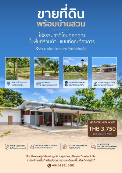 ขายที่ดินพร้อมบ้านสวน ทำเลธรรมชาติ มีบ่อปลาและระบบน้ำพร้อมใช้ (เจ้าของขายเอง)