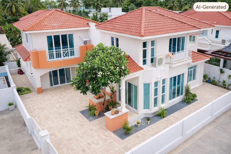 ตลาดสดศรีฟ้า 650ม. 68 ตร.ว. 153 ตร.ม. 3-4นอน   DIY ธูปะเตมีย์  เกาะสมุย Pool Villa บ้านเดี่ยว 2 ชั้น 3-4นอน