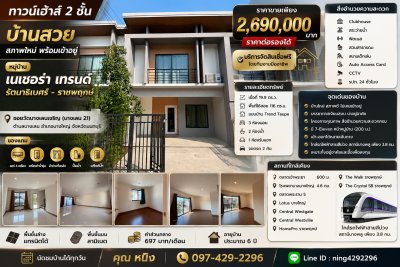 ทาวน์เฮ้าส์ 2 ชั้น หมู่บ้าน เนเชอร่า เทรนด์ รัตนาธิเบศร์ – ราชพฤกษ์