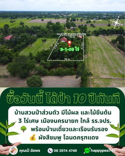 🏡 ขายบ้านสวนพร้อมที่ดิน 3 ไร่ 1 งาน 9 ตร.วา พร้อมบ้าน สวนผลไม้ และสระน้ำ | ผังเมืองสีชมพู | ต.พรหมณี อ.เมืองนครนายก - รูปที่ 3