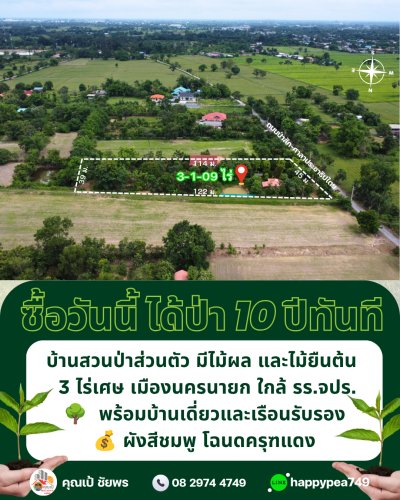 🏡 ขายบ้านสวนพร้อมที่ดิน 3 ไร่ 1 งาน 9 ตร.วา พร้อมบ้าน สวนผลไม้ และสระน้ำ | ผังเมืองสีชมพู | ต.พรหมณี อ.เมืองนครนายก - รูปที่ 4