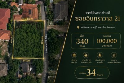ขายที่ดินสวย ทำเลดี ซอยอินทราวาส 21 หน้าโครงการ หมู่บ้าน ธนภัทร โครงการ 1