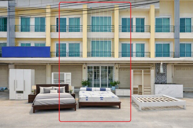 โรงงานโตโยต้า บ้านโพธิ์  2.87กม. Mega Home 500 ม.  อาคารพาณิชย์ 3 ชั้น 3 นอน 3 น้ำ มอเตอร์เวย์ฉะเชิงเทรา  ถ.ฉะเชิงเทรา-บางปะกง