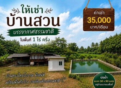 ให้เช่าบ้านชลบุรี ให้เช่าบ้านสวน พื้นที่ประมาณ 1 ไร่ครึ่ง บ้านทรงไทยโบราณ มีเอกลักษณ์