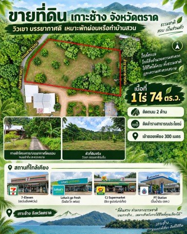 ที่ดินตั้งอยู่ ตอนเหนือของเกาะช้าง โซนบ้านคลองสน ไม่ไกลจากอ่าวคลองสน ลักษณะที่ดินติดชายเขา - รูปที่ 2